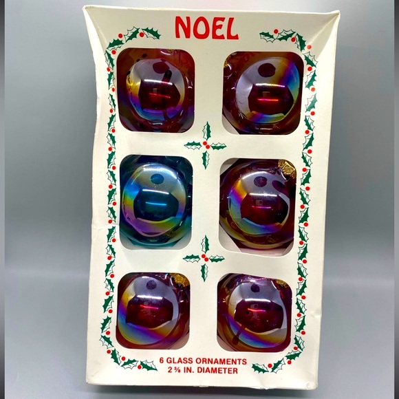 Holly Vintage Christmas Ornaments Glass Balls 6 ct Original Box - Picture 1 of 10